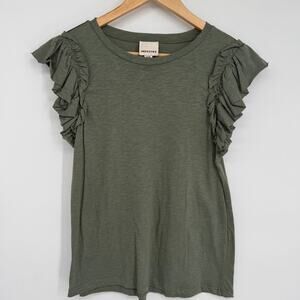 Industry Top Women’s Medium Olive Ruffle Cap Sleeve Feminine Romantic Flirty